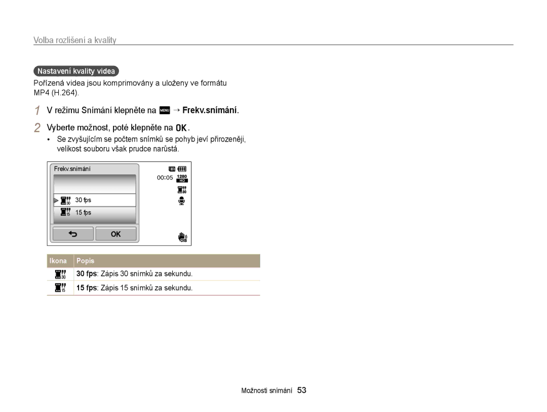 Samsung EC-ST65ZZBPUE3, EC-ST65ZZBPRE3, EC-ST65ZZBPSE3, EC-ST65ZZBPEE3 manual Nastavení kvality videa 