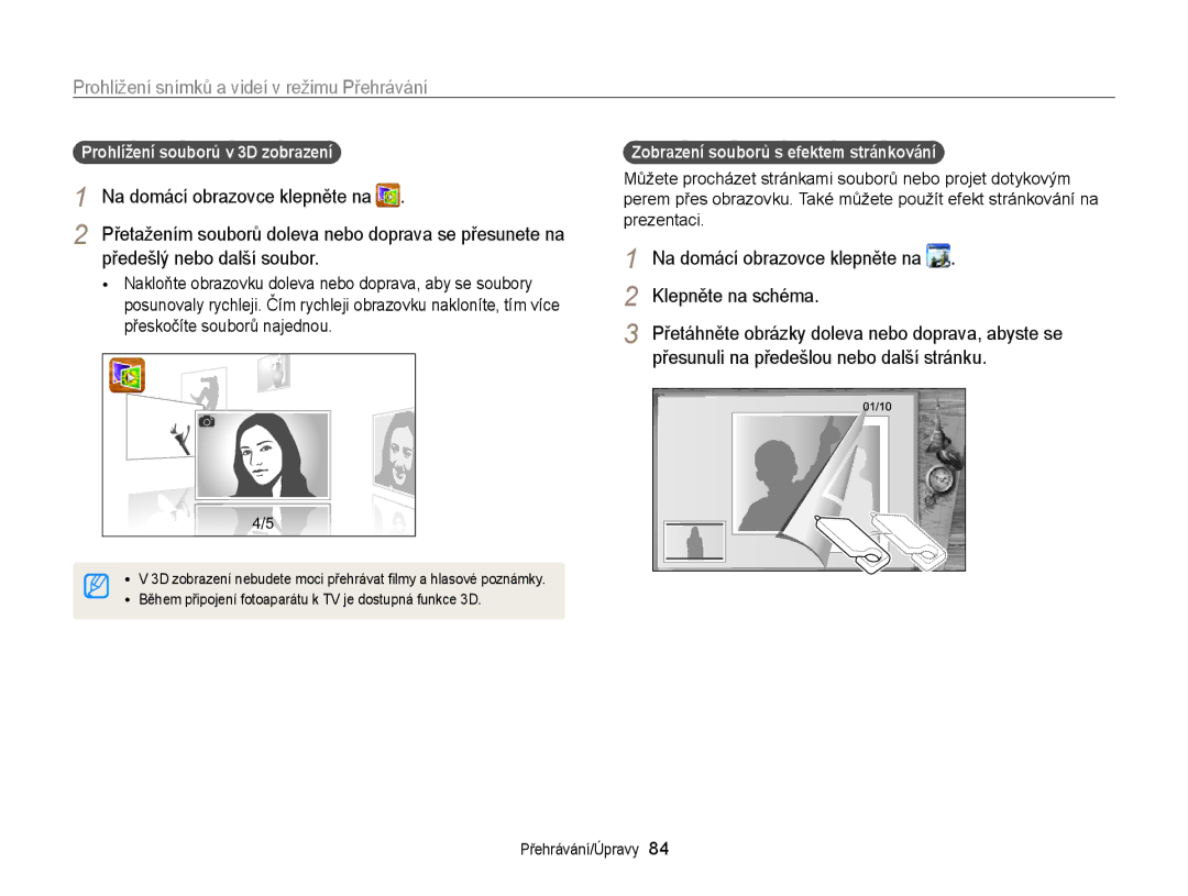 Samsung EC-ST65ZZBPSE3 manual Předešlý nebo další soubor, Klepněte na schéma, Přesunuli na předešlou nebo další stránku 