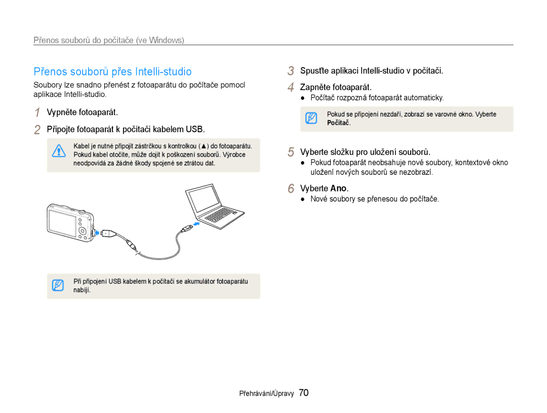 Samsung EC-ST65ZZBPEE3, EC-ST65ZZBPRE3 Přenos souborů přes Intelli-studio, Vyberte složku pro uložení souborů, Počítač 