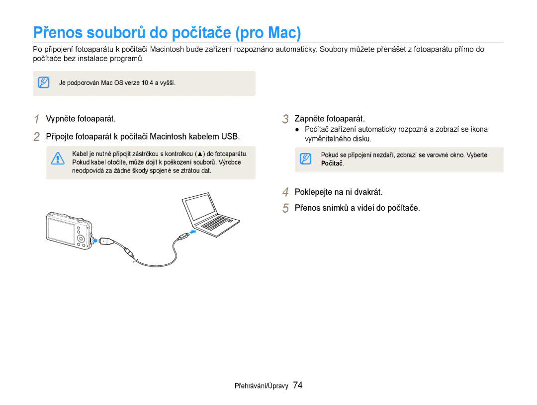 Samsung EC-ST65ZZBPEE3 Přenos souborů do počítače pro Mac, Poklepejte na ni dvakrát Přenos snímků a videí do počítače 