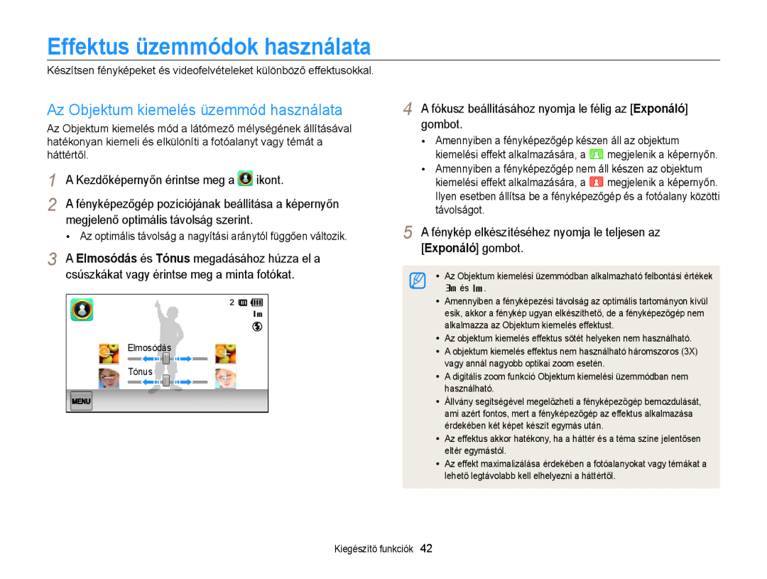 Samsung EC-ST6500BPSE3, EC-ST65ZZBPSE1 manual Effektus üzemmódok használata, Az Objektum kiemelés üzemmód használata 