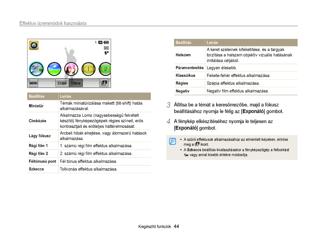 Samsung EC-ST65ZZBPUE1 manual Alkalmazásával, Kontrasztjait és erőteljes háttérelmosását, Alkalmazása, Imitálása céljából 