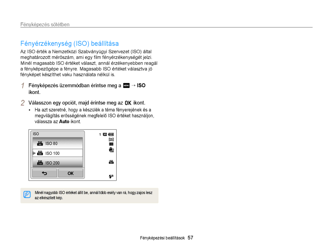 Samsung EC-ST65ZZBPSE3, EC-ST65ZZBPSE1, EC-ST65ZZBPUE1 manual Fényérzékenység ISO beállítása, Iso, Az elkészített kép 