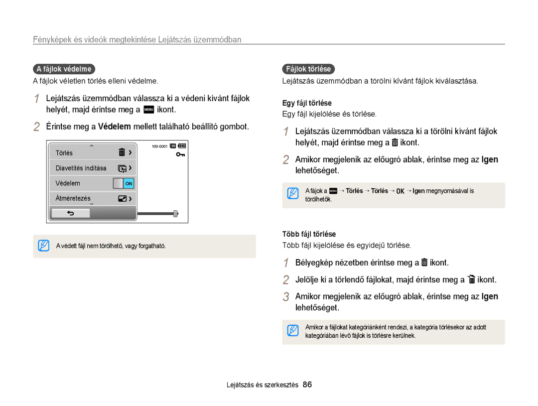 Samsung EC-ST6500BPSE3 manual Érintse meg a Védelem mellett található beállító gombot, Helyét, majd érintse meg a ikont 