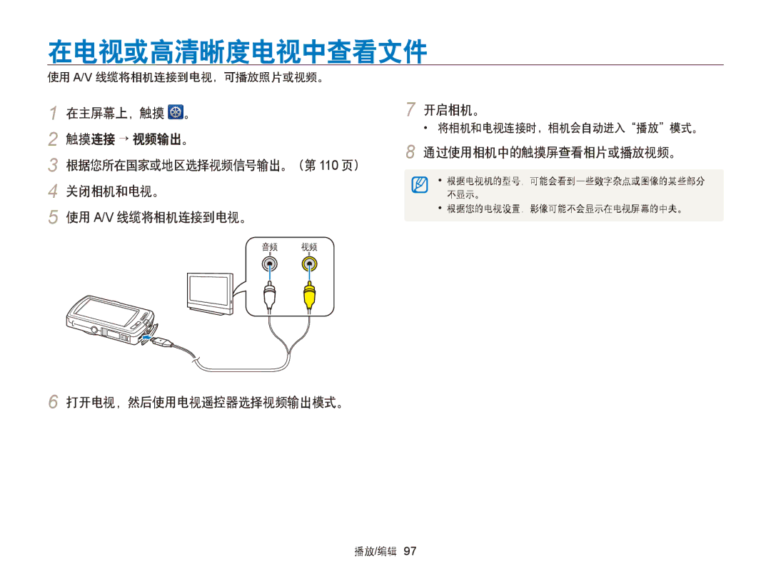 Samsung EC-ST6500BPSE3, EC-ST65ZZBPSE1, EC-ST65ZZBPUE1, EC-ST65ZZBPRE3, EC-ST65ZZBPSE3, EC-ST65ZZBPBE3 manual 在电视或高清晰度电视中查看文件 