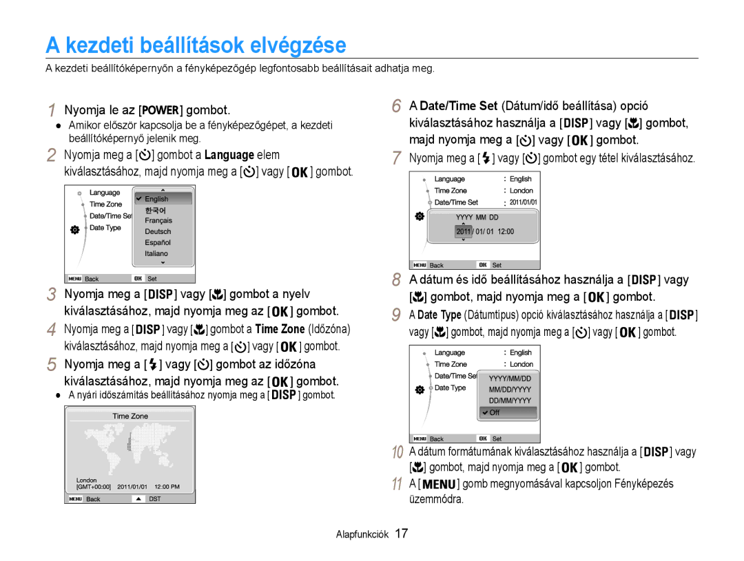 Samsung EC-ST65ZZBPSE1, EC-ST65ZZBPUE1 Kezdeti beállítások elvégzése, Kiválasztásához használja a, Vagy, Gombot, Üzemmódra 