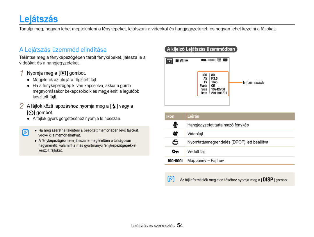 Samsung EC-ST65ZZBPUE1, EC-ST65ZZBPSE1, EC-ST65ZZBPRE3 manual Lejátszás üzemmód elindítása, Kijelző Lejátszás üzemmódban 