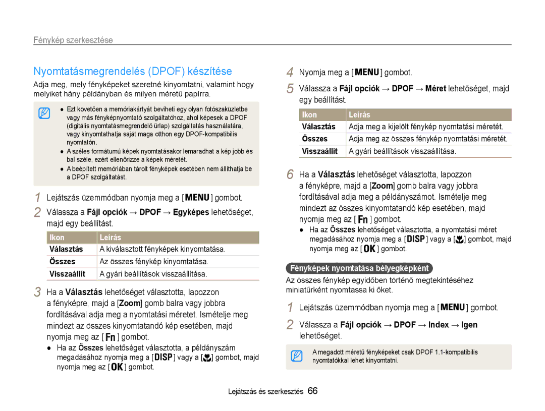 Samsung EC-ST65ZZBPBE3 manual Nyomtatásmegrendelés Dpof készítése, Ha a Választás lehetőséget választotta, lapozzon 