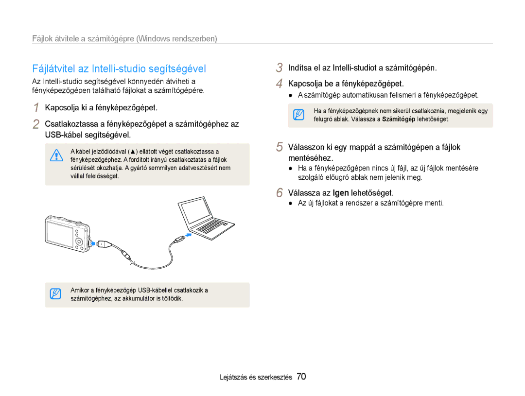 Samsung EC-ST65ZZBPUE2 Fájlátvitel az Intelli-studio segítségével, Számítógép automatikusan felismeri a fényképezőgépet 