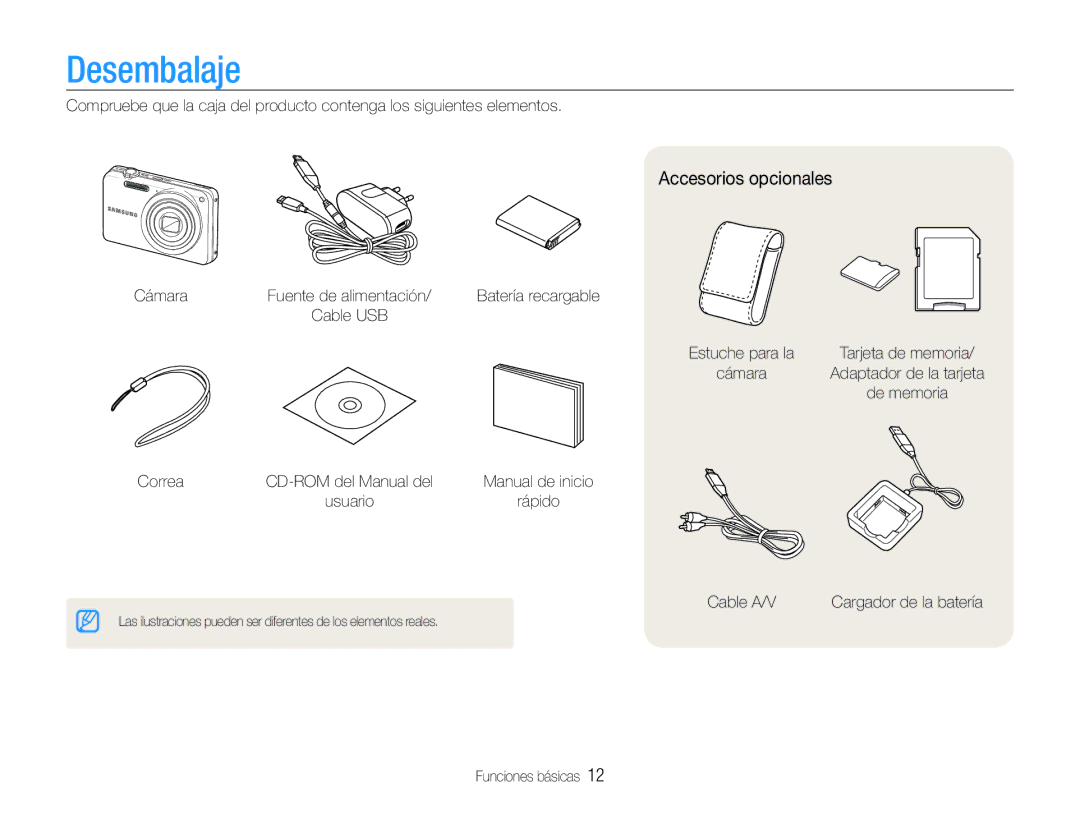 Samsung EC-ST67ZZBPRE1, EC-ST65ZZBPSE1, EC-ST65ZZBPUE1, EC-ST65ZZBPRE1, EC-ST67ZZBPBE1 Desembalaje, Accesorios opcionales 