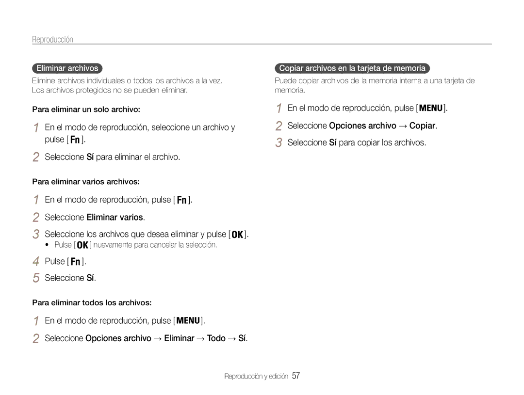 Samsung EC-ST67ZZBPBE1, EC-ST65ZZBPSE1, EC-ST67ZZBPRE1 Seleccione Eliminar varios, Pulse Seleccione Sí, Eliminar archivos 