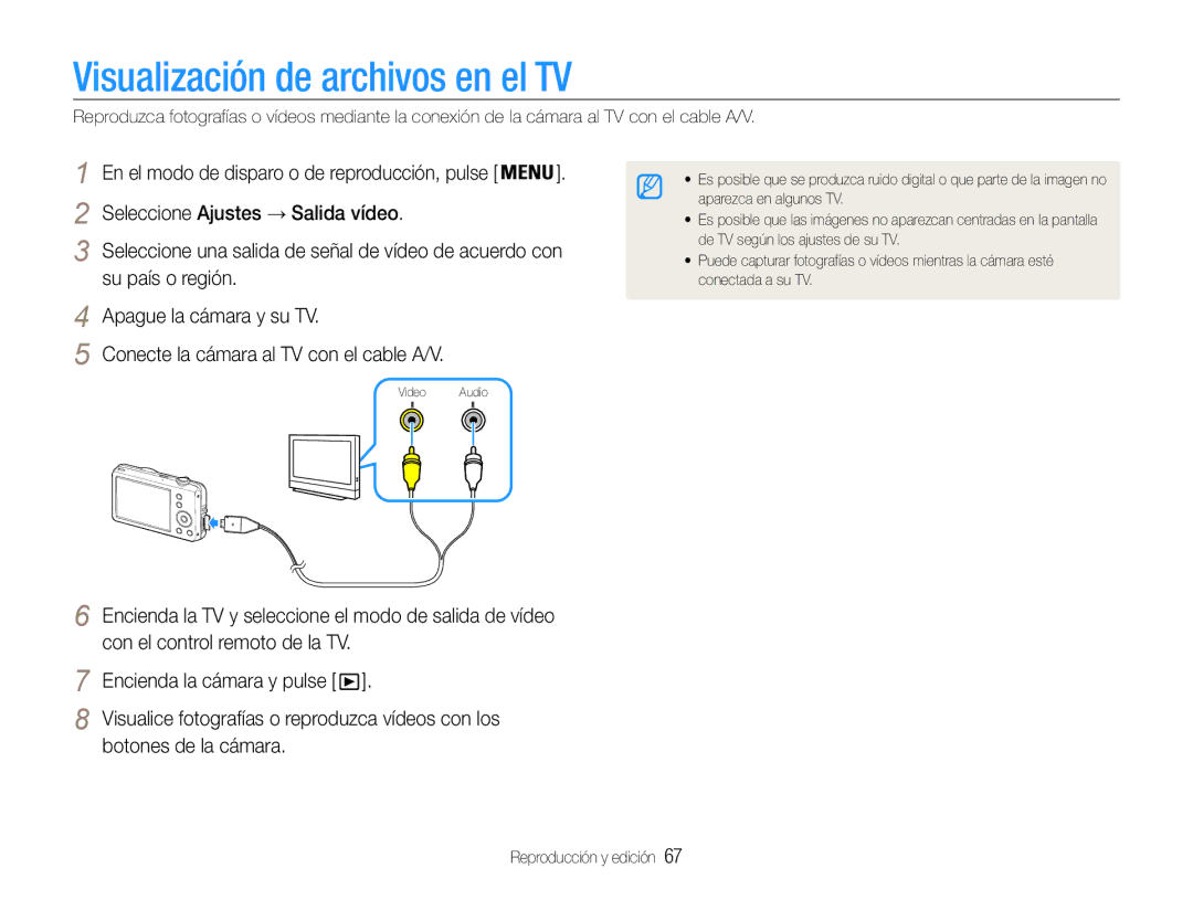 Samsung EC-ST65ZZBPUE1, EC-ST65ZZBPSE1, EC-ST67ZZBPRE1 manual Visualización de archivos en el TV, Botones de la cámara 