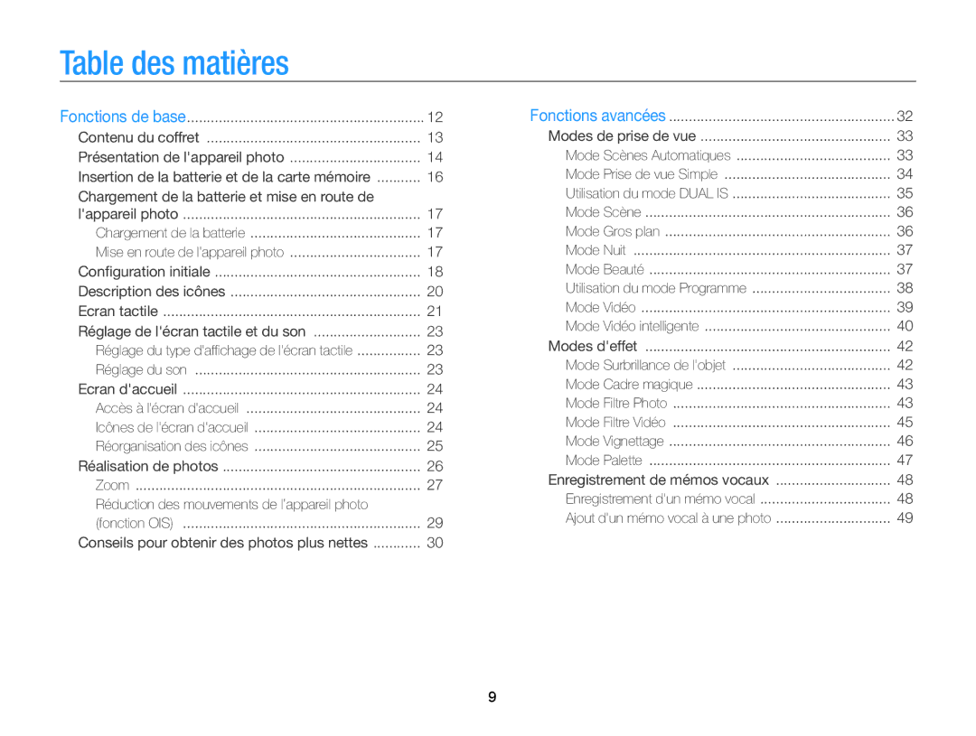 Samsung EC-ST65ZZBPSE1, EC-ST65ZZDPBZA, EC-ST6500DPBZA Table des matières, Conseils pour obtenir des photos plus nettes 