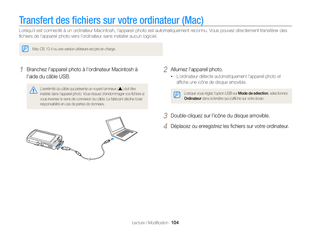 Samsung EC-ST65ZZBPRE1 manual Transfert des ﬁchiers sur votre ordinateur Mac, Double-cliquez sur licône du disque amovible 