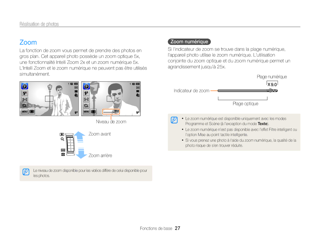 Samsung EC-ST65ZZBPSE1, EC-ST65ZZDPBZA, EC-ST6500DPBZA, EC-ST65ZZDPSZA manual Réalisation de photos, Zoom numérique 