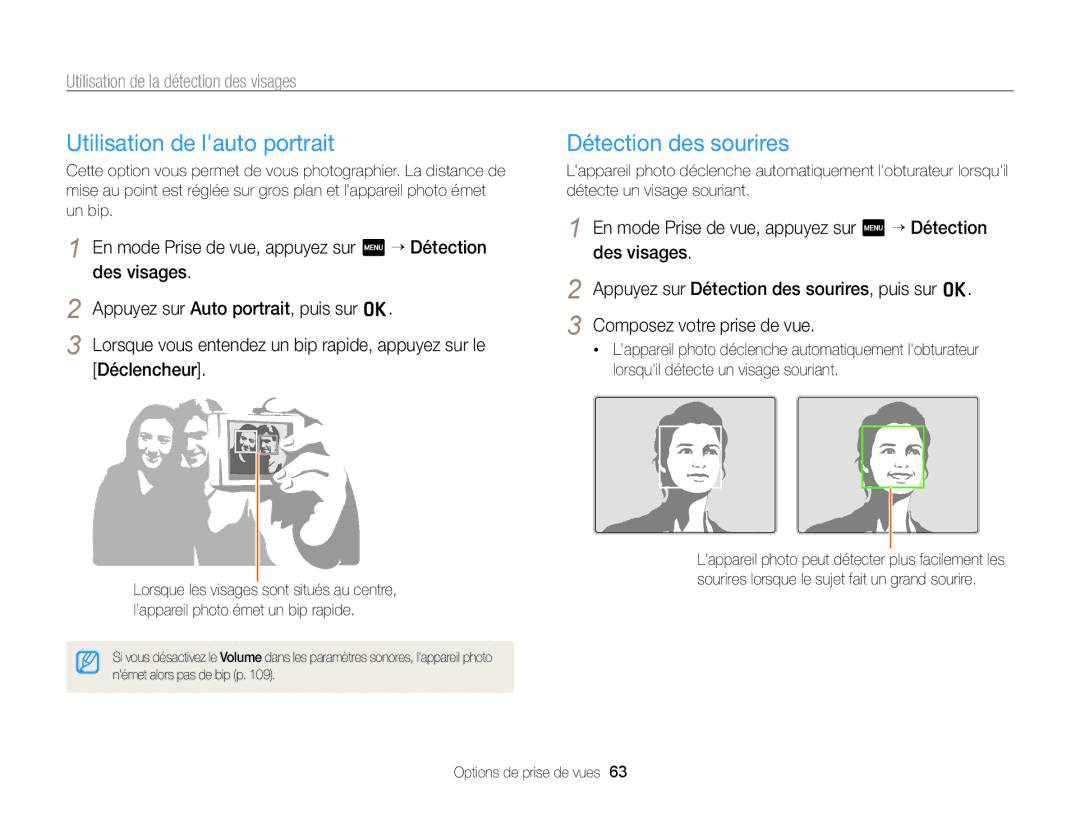 Samsung EC-ST65ZZBPSE1 Utilisation de lauto portrait, Détection des sourires, Utilisation de la détection des visages 