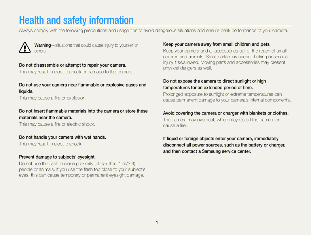 Samsung EC-ST6500DPBZA, EC-ST65ZZDPBZA, EC-ST65ZZBPSE1, EC-ST65ZZDPSZA, EC-ST65ZZBPUE1 manual Health and safety information 