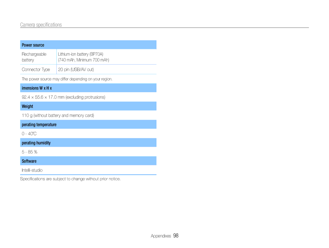 Samsung EC-ST65ZZBPUE3, EC-ST65ZZDPBZA, EC-ST67ZZBPUE1, EC-ST65ZZBPSE1, EC-ST67ZZBPRE1, EC-ST65ZZDPSZA manual Pin USB/AV out 