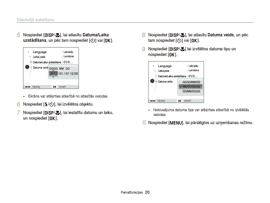 Samsung EC-ST66ZZBPBE2, EC-ST66ZZBPPE2 manual Sākotnējā iestatīšana, Nospiediet m, lai pārslēgtos uz uzņemšanas režīmu 