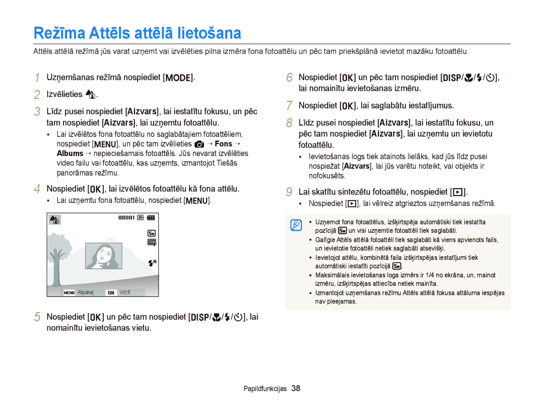 Samsung EC-ST66ZZBPSE2, EC-ST66ZZBPPE2, EC-ST66ZZBPRE2, EC-ST66ZZFPBE2, EC-ST66ZZFPRE2 manual Režīma Attēls attēlā lietošana 