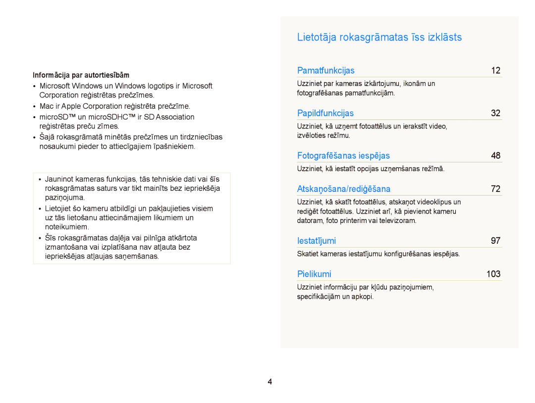 Samsung EC-ST66ZZBPBE2 manual Lietotāja rokasgrāmatas īss izklāsts, Informācija par autortiesībām, Izvēloties režīmu 