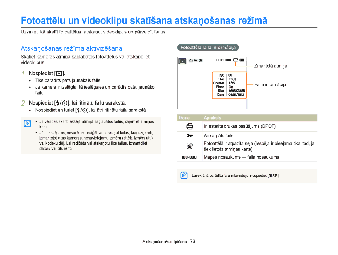 Samsung EC-ST66ZZFPBE2 manual Fotoattēlu un videoklipu skatīšana atskaņošanas režīmā, Atskaņošanas režīma aktivizēšana 