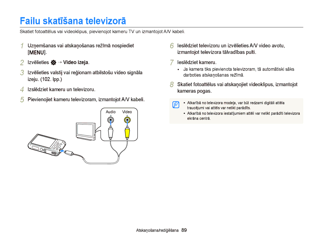 Samsung EC-ST66ZZFPBE2, EC-ST66ZZBPPE2, EC-ST66ZZBPRE2 Failu skatīšana televizorā, Izvēlieties n “ Video izeja, Izeju . lpp 