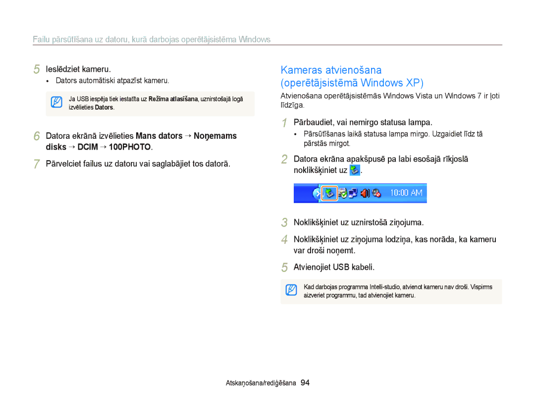 Samsung EC-ST66ZZBPSE2, EC-ST66ZZBPPE2, EC-ST66ZZBPRE2, EC-ST66ZZFPBE2 manual Kameras atvienošana Operētājsistēmā Windows XP 