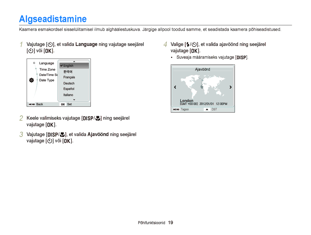 Samsung EC-ST66ZZBPUE2, EC-ST66ZZBPPE2, EC-ST66ZZBPRE2, EC-ST66ZZFPBE2 manual Algseadistamine, Suveaja määramiseks vajutage D 