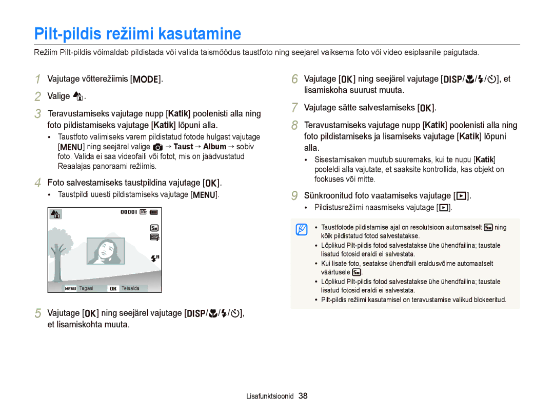 Samsung EC-ST66ZZBPSE2, EC-ST66ZZBPPE2, EC-ST66ZZBPRE2 Pilt-pildis režiimi kasutamine, Vajutage võtterežiimis M Valige d 