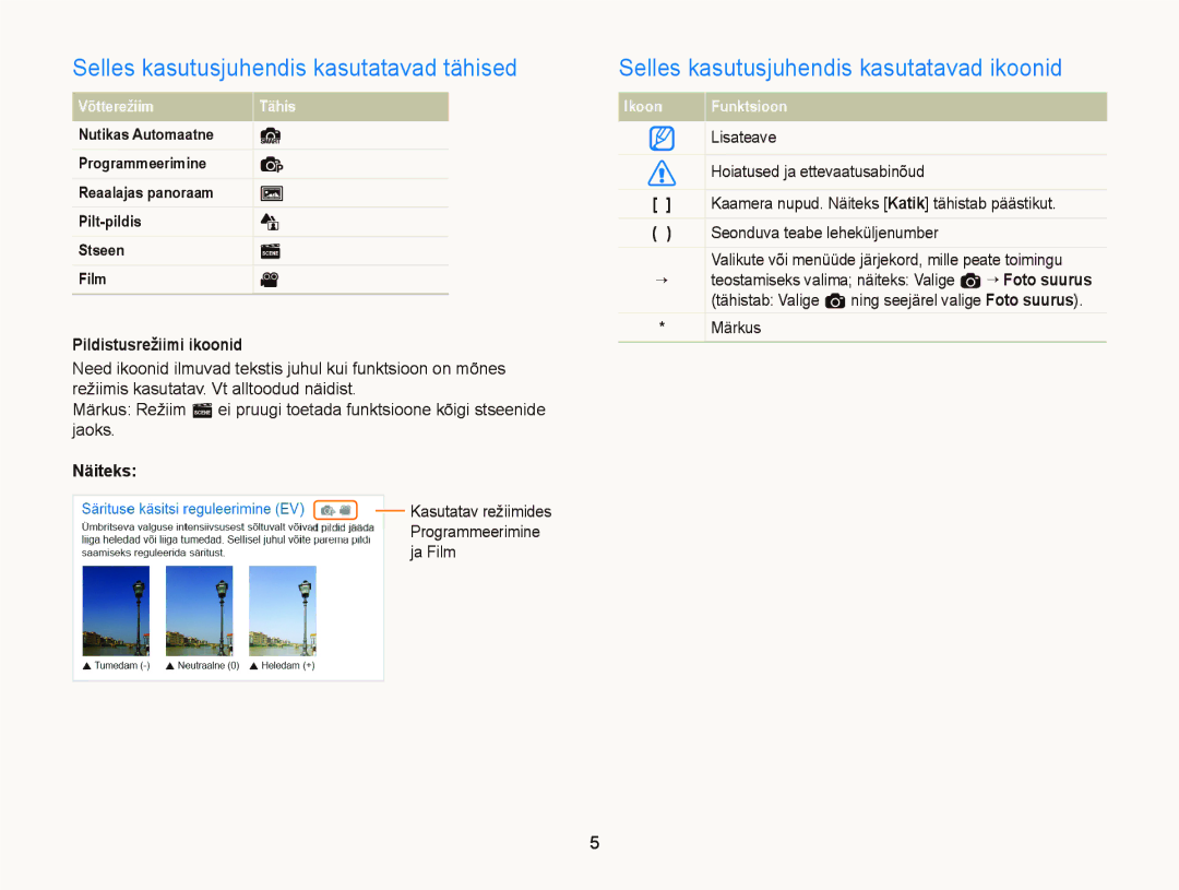 Samsung EC-ST66ZZFPSE2 manual Selles kasutusjuhendis kasutatavad tähised, Selles kasutusjuhendis kasutatavad ikoonid 