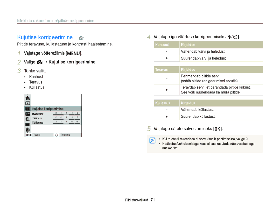 Samsung EC-ST66ZZBPPE2 manual Kujutise korrigeerimine p, Valige a “ Kujutise korrigeerimine, Pehmendab piltide servi 