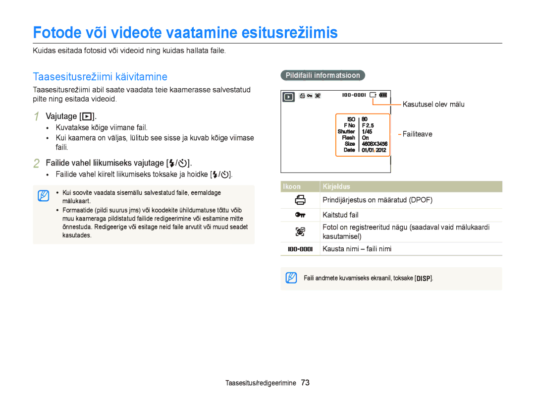 Samsung EC-ST66ZZFPBE2 manual Fotode või videote vaatamine esitusrežiimis, Taasesitusrežiimi käivitamine, Vajutage P 