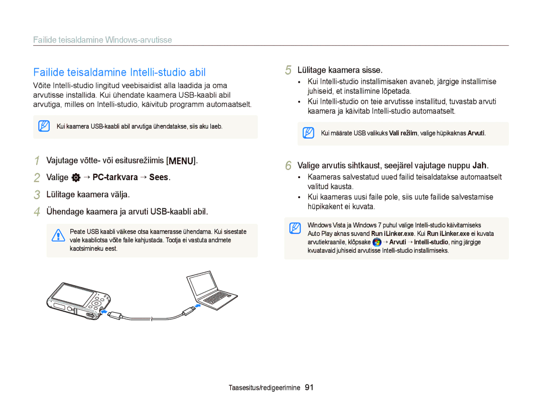 Samsung EC-ST66ZZBPUE2, EC-ST66ZZBPPE2 Failide teisaldamine Intelli-studio abil, Failide teisaldamine Windows-arvutisse 