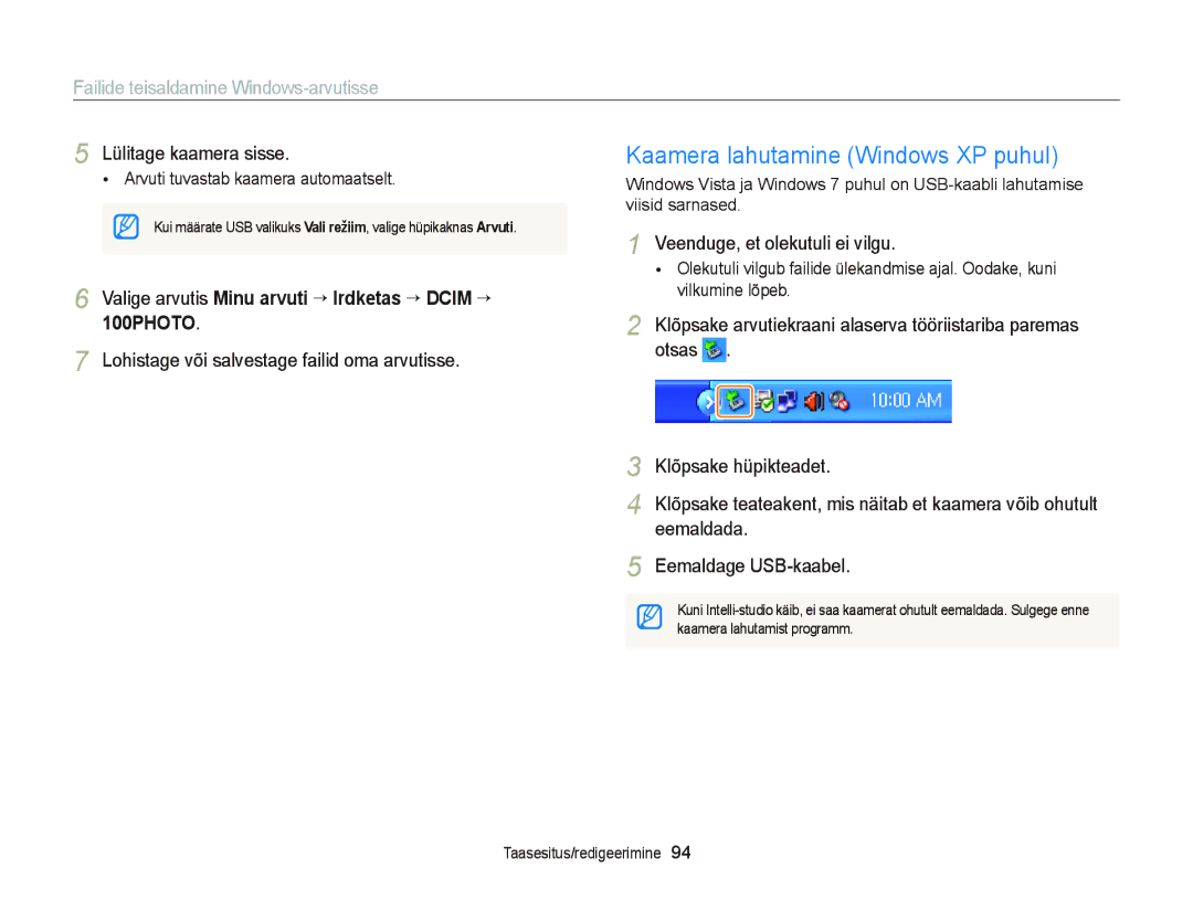 Samsung EC-ST66ZZBPSE2 manual Kaamera lahutamine Windows XP puhul, Valige arvutis Minu arvuti “ Irdketas “ Dcim ““ 100PHOTO 