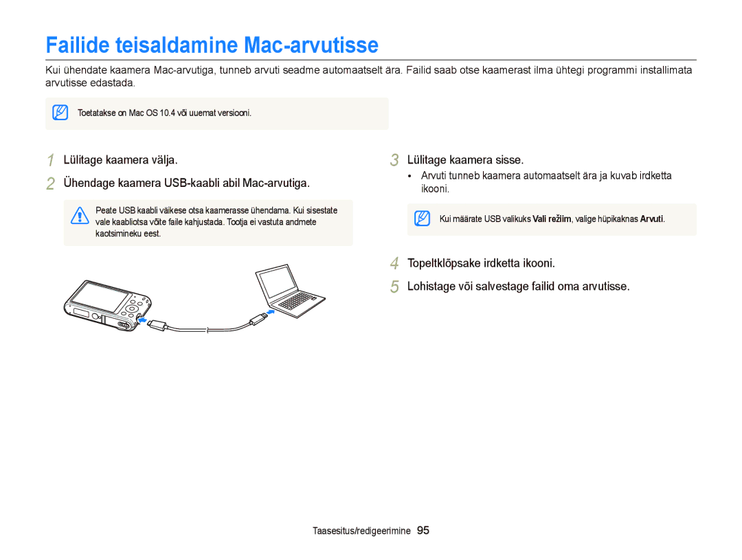 Samsung EC-ST66ZZBPPE2, EC-ST66ZZBPRE2, EC-ST66ZZFPBE2, EC-ST66ZZFPRE2, EC-ST66ZZBPUE2 Failide teisaldamine Mac-arvutisse 