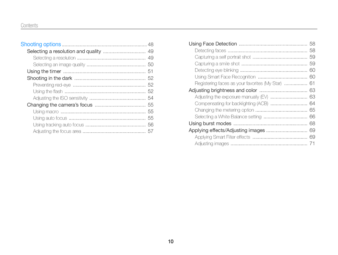 Samsung EC-ST66ZZBPRUS user manual Contents 