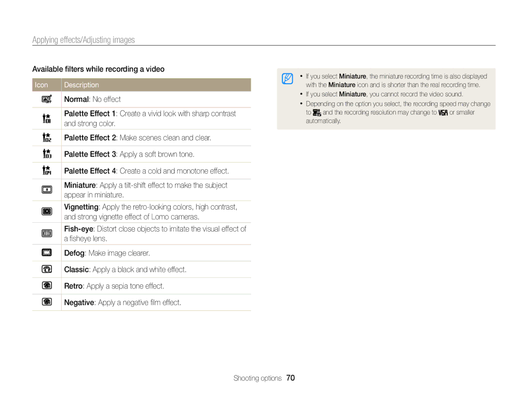 Samsung EC-ST66ZZBPRUS user manual Applying effects/Adjusting images 