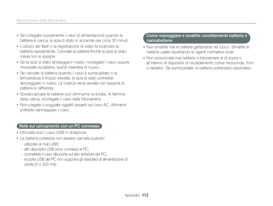 Samsung EC-ST66ZZBPUE1, EC-ST66ZZBPSE1, EC-ST66ZZBPPE1, EC-ST66ZZBPBE1, EC-ST66ZZFPSE1 manual Manutenzione della fotocamera 