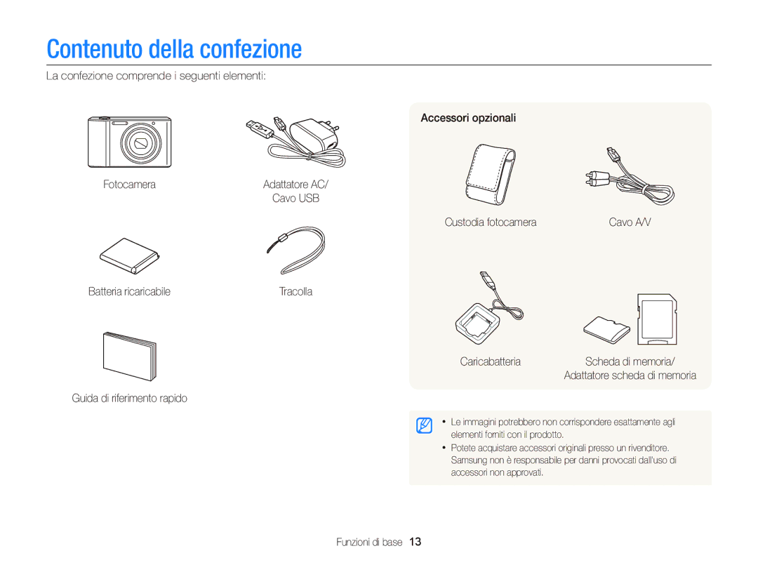 Samsung EC-ST66ZZBPBE1, EC-ST66ZZBPSE1, EC-ST66ZZBPPE1, EC-ST66ZZFPSE1, EC-ST66ZZDDBME manual Contenuto della confezione 