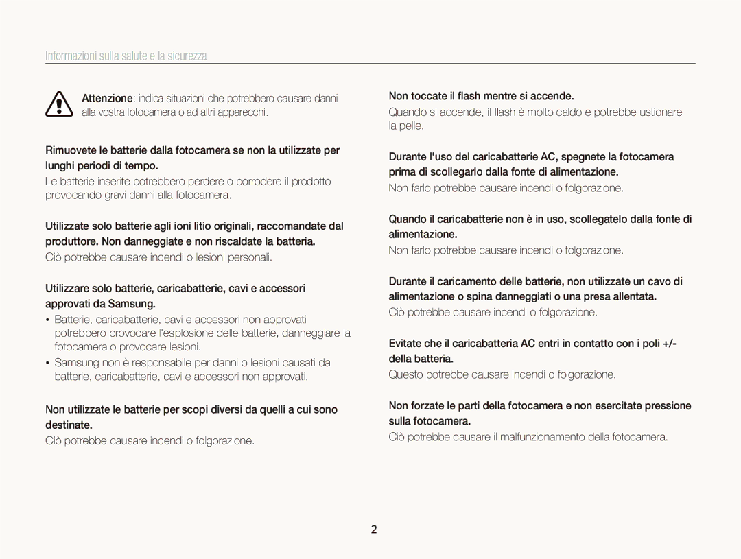 Samsung EC-ST66ZZFPSE1, EC-ST66ZZBPSE1, EC-ST66ZZBPPE1, EC-ST66ZZBPBE1 manual Informazioni sulla salute e la sicurezza 