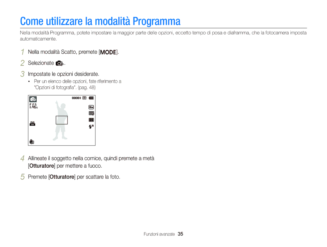 Samsung EC-ST66ZZBPSE1, EC-ST66ZZBPPE1, EC-ST66ZZBPBE1, EC-ST66ZZFPSE1, EC-ST66ZZDDBME Come utilizzare la modalità Programma 