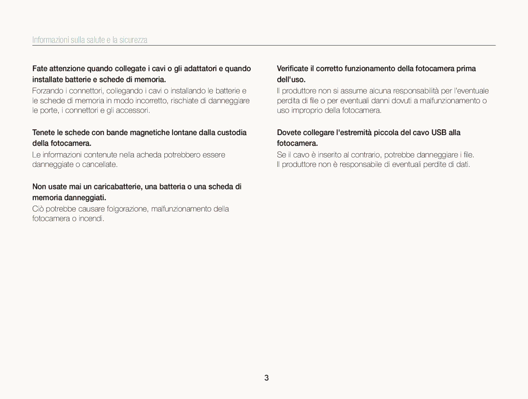 Samsung EC-ST66ZZDDBME, EC-ST66ZZBPSE1, EC-ST66ZZBPPE1, EC-ST66ZZBPBE1 manual Informazioni sulla salute e la sicurezza 