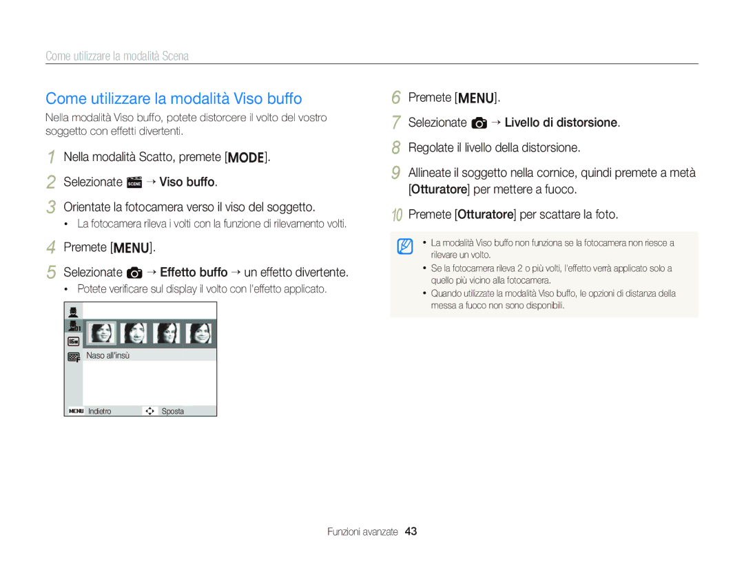 Samsung EC-ST66ZZDDSME, EC-ST66ZZBPSE1, EC-ST66ZZBPPE1, EC-ST66ZZBPBE1, EC-ST66ZZFPSE1 Come utilizzare la modalità Viso buffo 