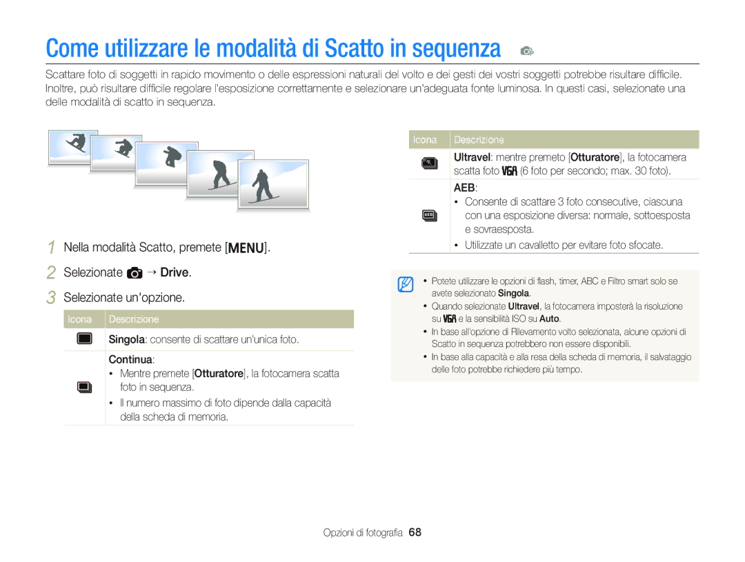 Samsung EC-ST66ZZFPPE1, EC-ST66ZZBPSE1, EC-ST66ZZBPPE1, EC-ST66ZZBPBE1 Come utilizzare le modalità di Scatto in sequenza 