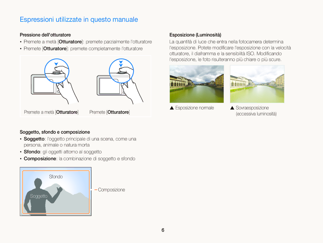 Samsung EC-ST66ZZFPBE1 Espressioni utilizzate in questo manuale, Soggetto, Esposizione Luminosità, Esposizione normale 