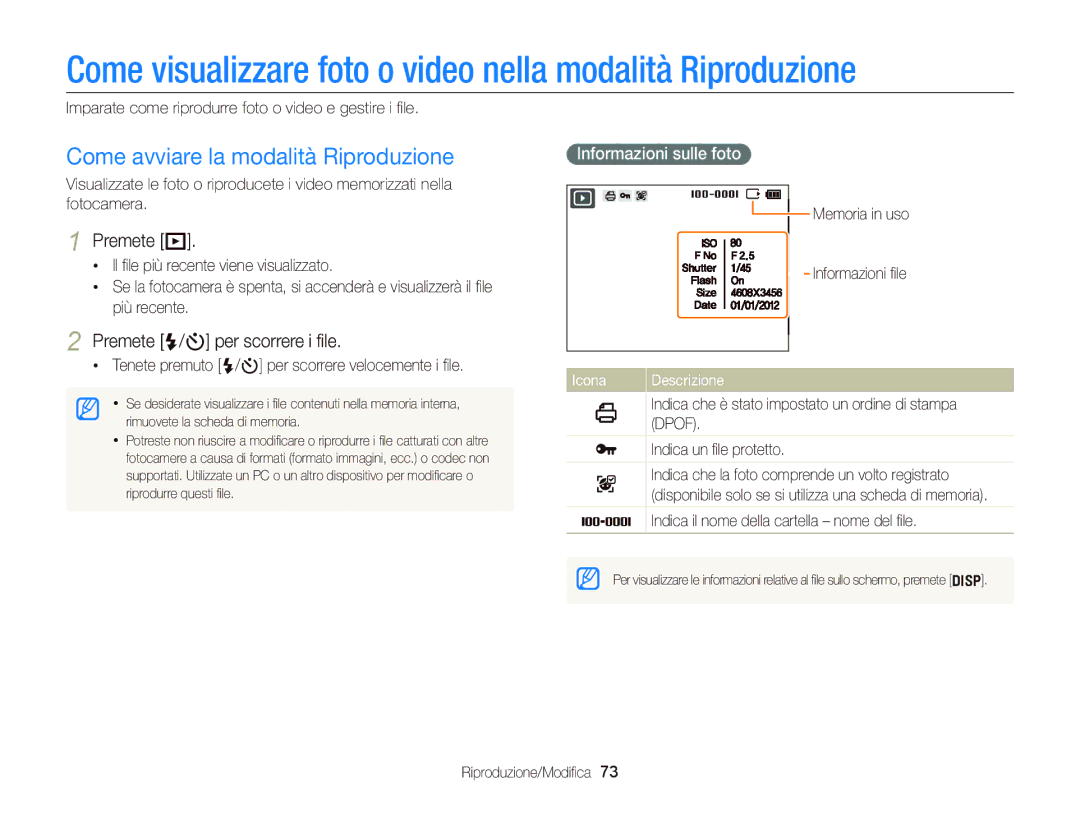 Samsung EC-ST66ZZBPBE1 Come visualizzare foto o video nella modalità Riproduzione, Come avviare la modalità Riproduzione 