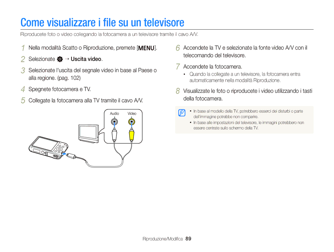 Samsung EC-ST66ZZFPUE1, EC-ST66ZZBPSE1, EC-ST66ZZBPPE1, EC-ST66ZZBPBE1 manual Come visualizzare i ﬁle su un televisore 