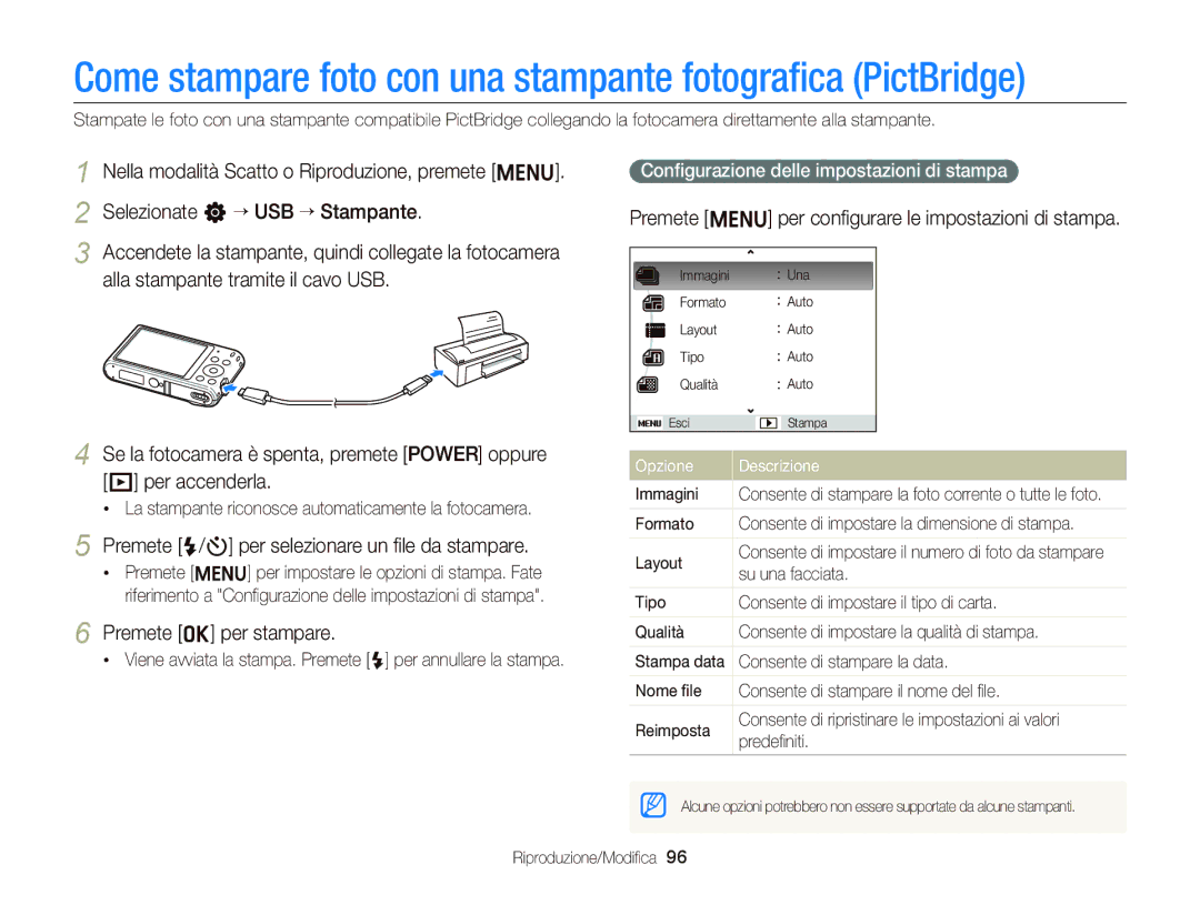 Samsung EC-ST66ZZBPPE1, EC-ST66ZZBPSE1 manual Premete F/t per selezionare un ﬁle da stampare, Premete o per stampare 