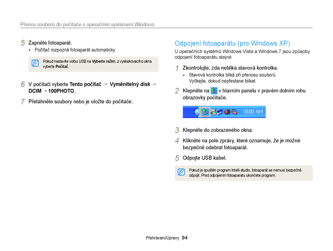 Samsung EC-ST66ZZBPRE3 manual Odpojení fotoaparátu pro Windows XP, Počítači vyberte Tento počítač ““ Vyměnitelný disk “ 